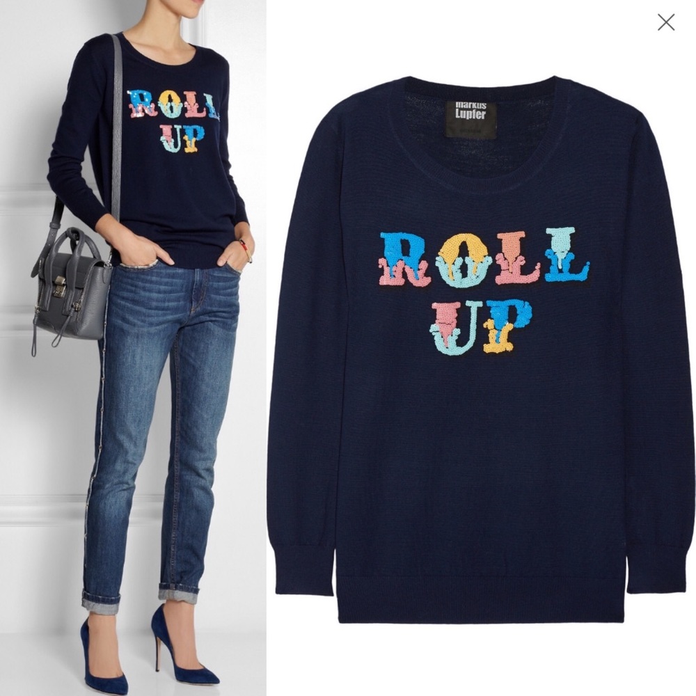 MARKUS LUPFER Roll Up Sequined Merino Wool Sweater
